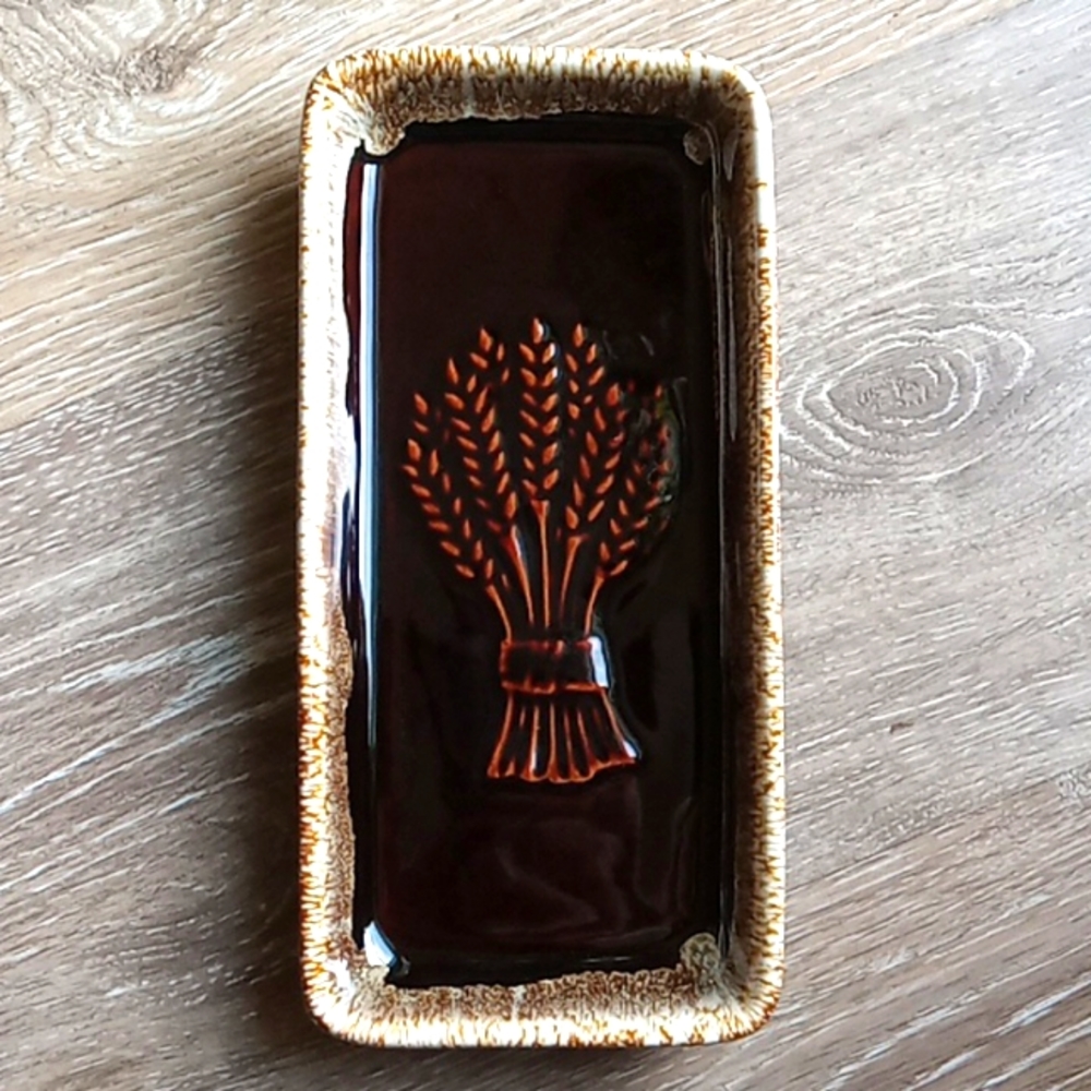 BROWN DRIP GLAZE WHEAT OBLONG  RELISH TRAY DISH